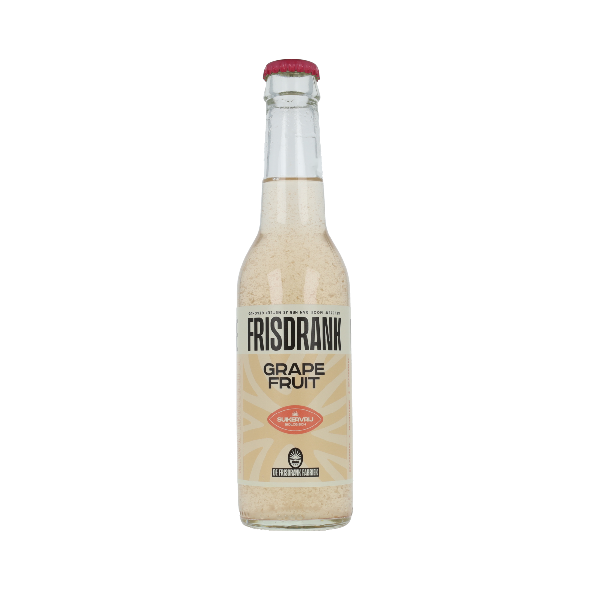 De Frisdrank Fabriek grapefruit bruisende frisdrank in een 275 ml fles, biologische suikervrije frisdrank met citrus smaak.