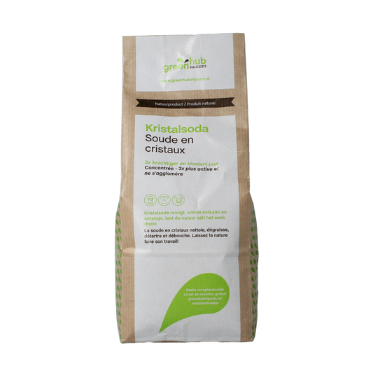 Greenhub Kristalsoda in a 1 kg bag, a cleaning product for household cleaning tasks, with green packaging and label visible.