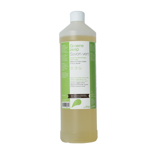 Greenhub liquid green soap in a 1-liter bottle, eco-friendly cleaning product from Greenhub, shown in the image.