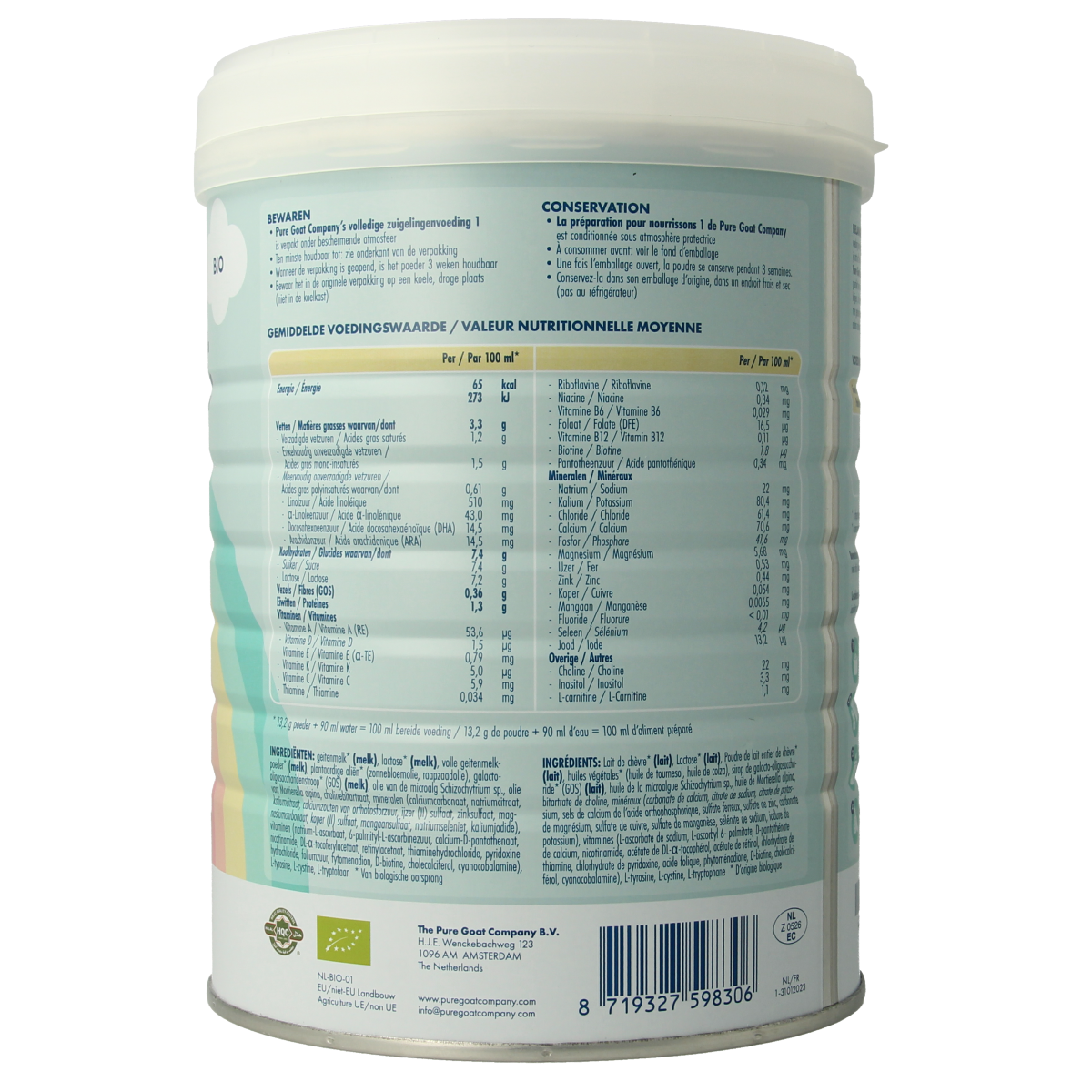 Pure Goat baby and toddler full-cream organic infant formula, 800g package, suitable for infants and young children.