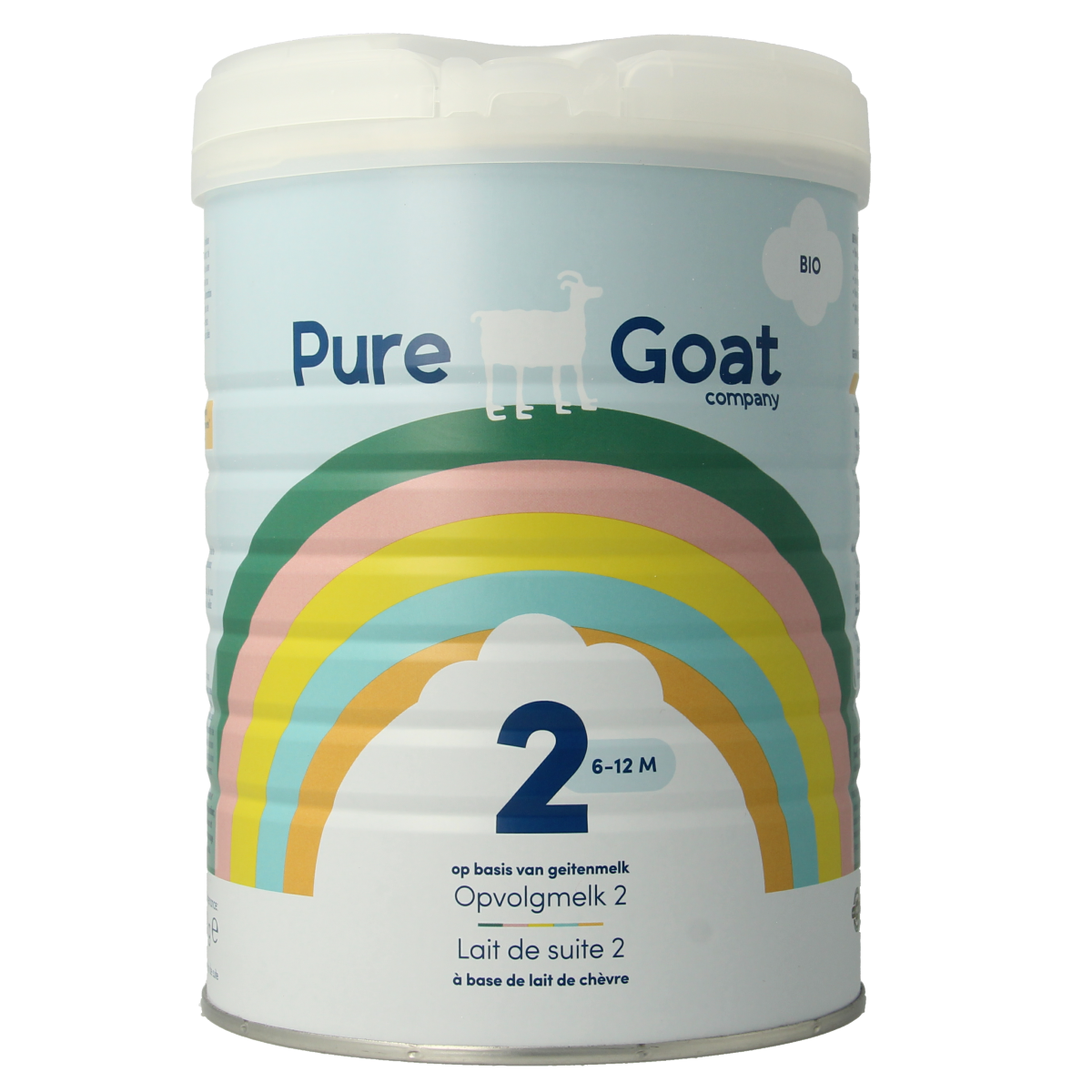 Pure Goat bio baby and toddler follow-up milk powder in 800g package, featuring a clean, white container with product label.