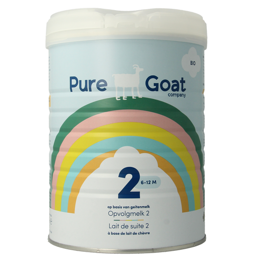 Pure Goat bio baby and toddler follow-up milk powder in 800g package, featuring a clean, white container with product label.