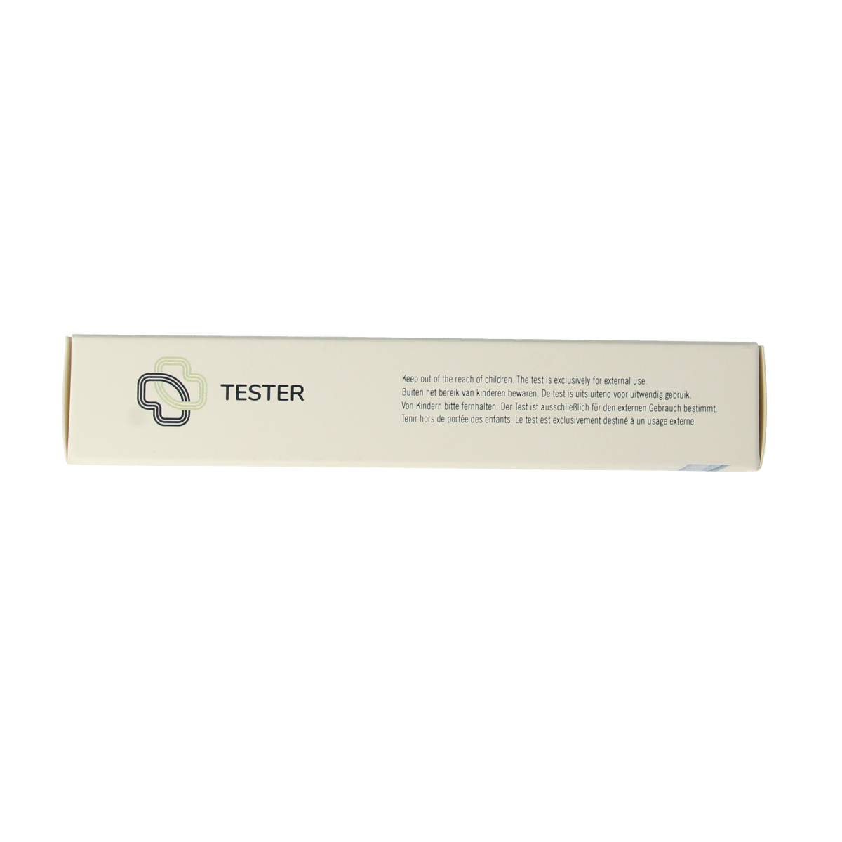 The Tester Schildklier test box with one self-test kit for thyroid function testing, showing packaging and test components.