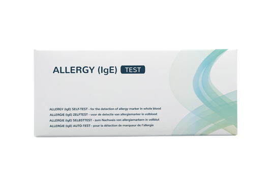 The Tester Allergie test kit showing its packaging and components for at-home allergy testing.