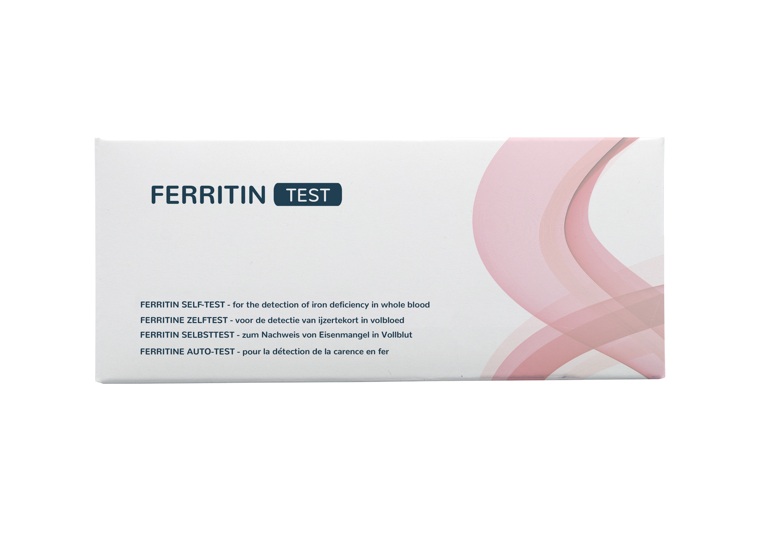 The Tester Ijzertekort test kit for self-testing iron deficiency, showing the packaging and testing components.