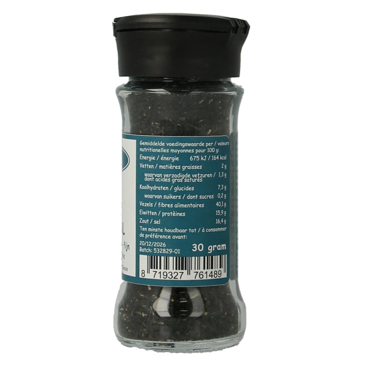 Salterra Wakame bio zeewier, dried fine seaweed in 30g package, ideal for salads and sushi, natural and organic product.