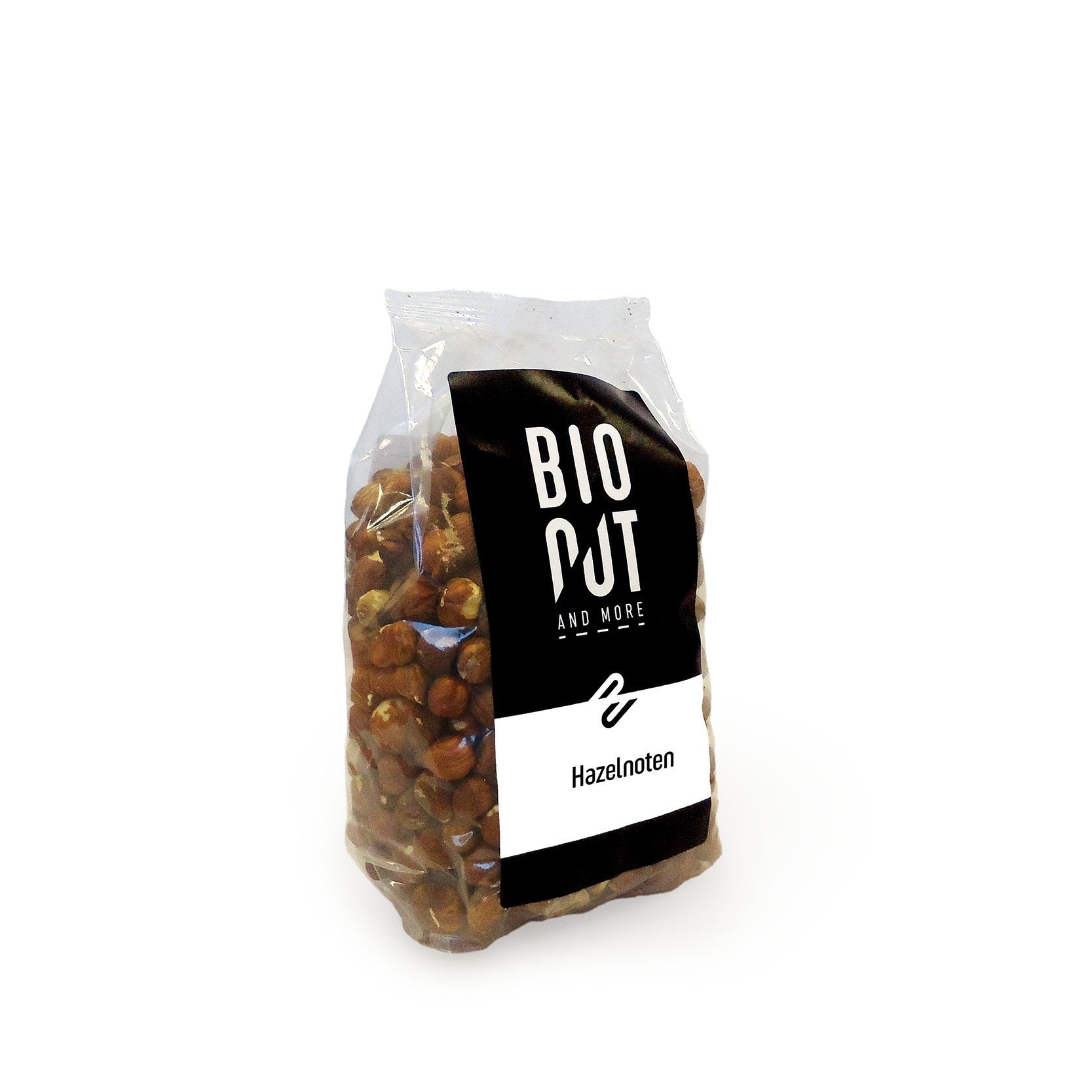 Bionut organic hazelnuts in 500g package, a healthy snack option, shown in a clear image with hazelnuts and packaging details.