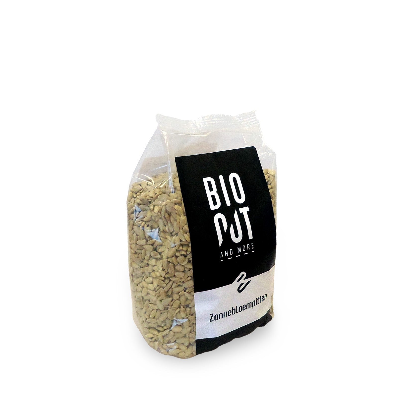 Raw organic Bionut sunflower seeds in a 500g package, shown in a close-up image highlighting the seeds' natural appearance.