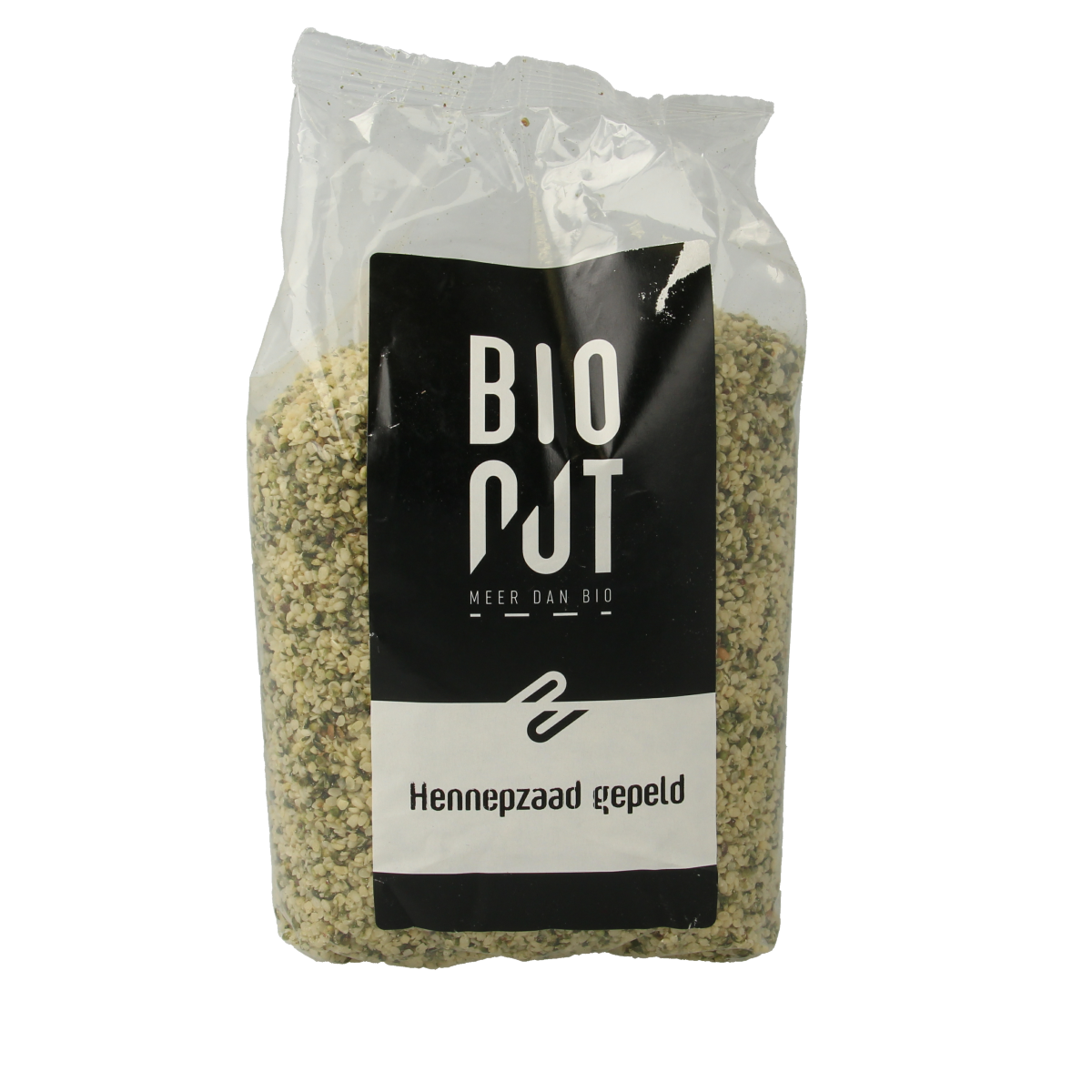 Bionut organic shelled hemp seeds in a 500g package, raw superfood with green hemp seeds on the product label