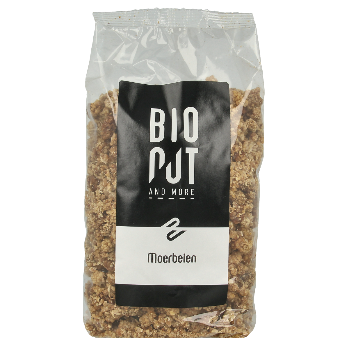 Bionut organic mulberries in a 500g package, raw superfood berries with vibrant purple color and fresh appearance.