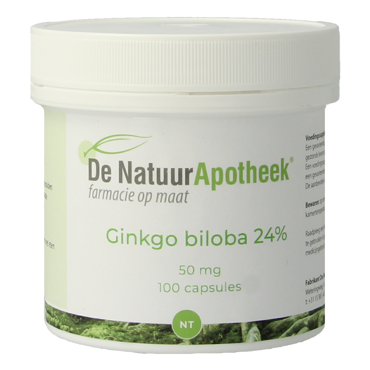Natuurapotheek Ginkgo biloba 24% 50mg herbal capsules, 100 count, for cognitive support and natural herbal supplement.