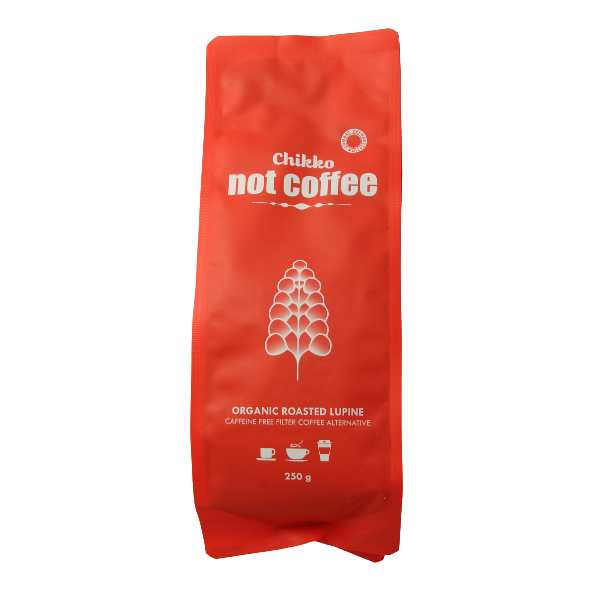 Chikko Not coffee, caffeine-free organic blend in 250g package, ideal for tea and coffee lovers.
