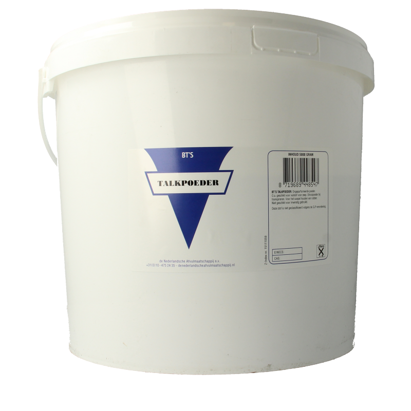 BT'S Talkpoeder 5kg body care powder in a container, ideal for skin freshness and moisture absorption.