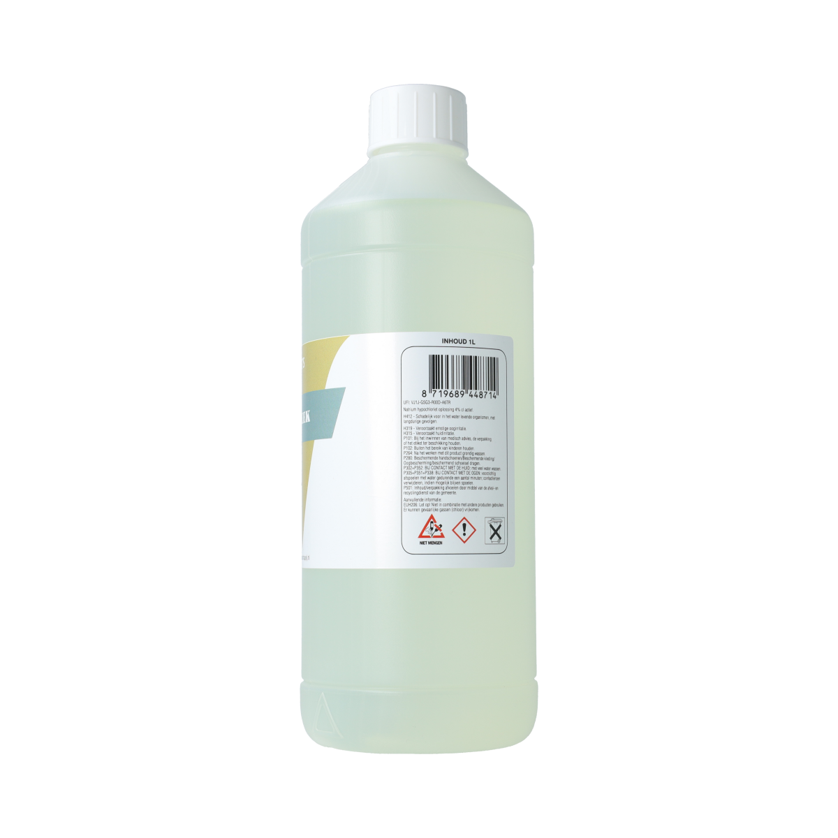 BT'S Chloorbleek 1.00 liter cleaning product in a plastic bottle, used for household disinfection and whitening.