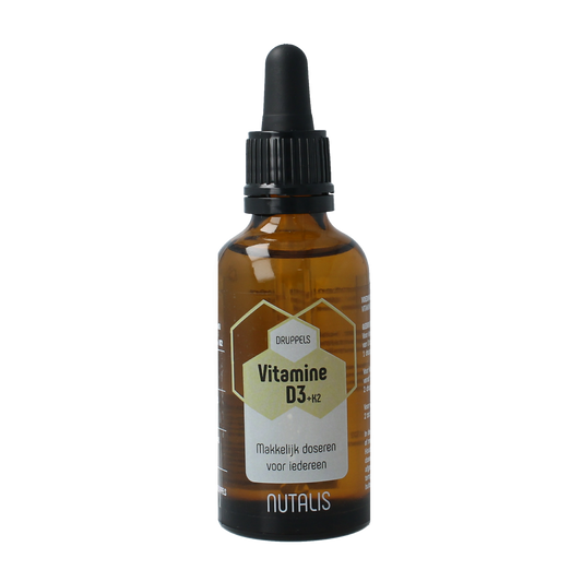 Nutalis Vitamin D3 and K2 drops in a 50ml bottle, supplement for bone and immune health, with dropper included.