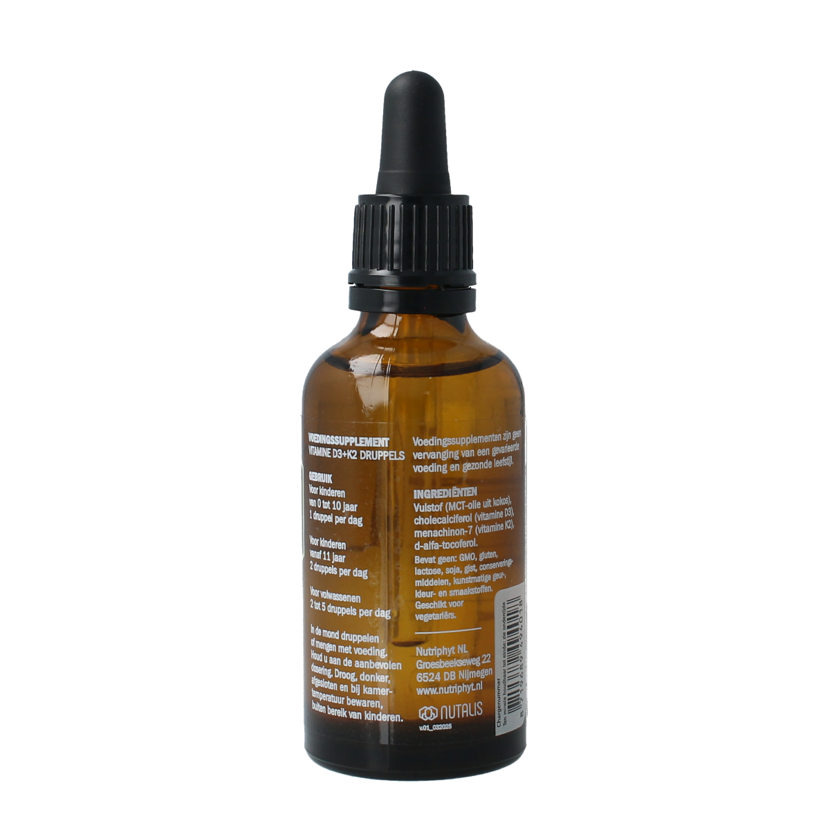 Nutalis Vitamin D3 & K2 drops in 50ml bottle, natural supplement for bone health and immune support.