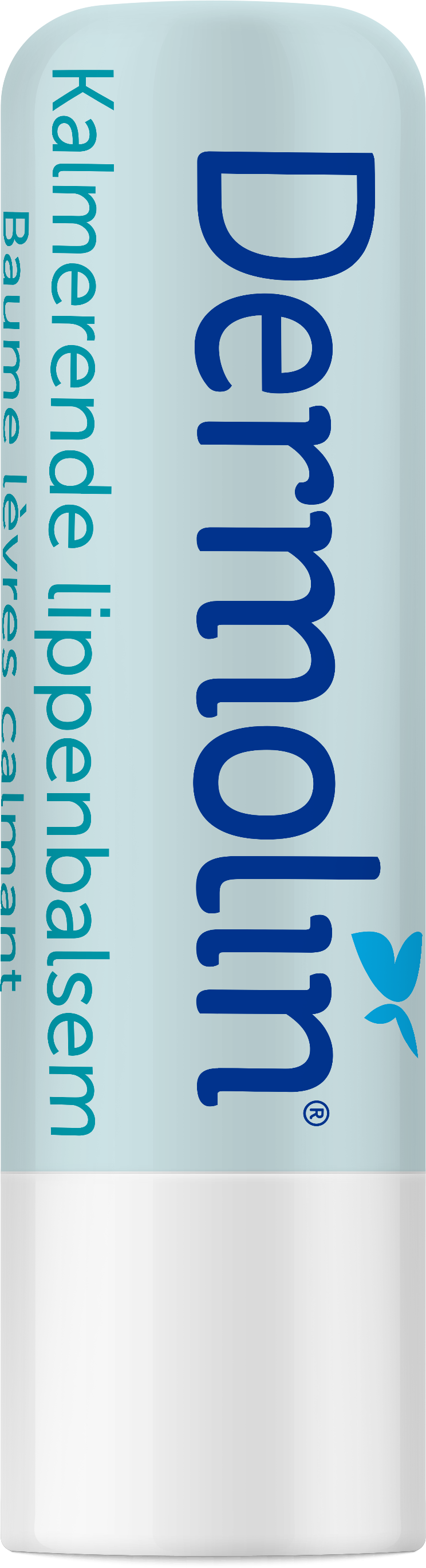 Dermolin Kalmerende lippenbalsem in 4.80g tube, featuring moisturizing lipverzorging with soothing ingredients, shown in close-up.