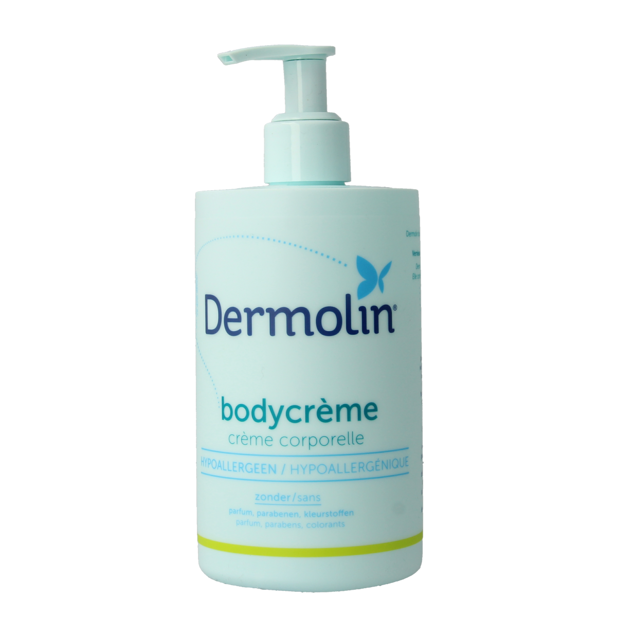 Dermolin Bodycreme 300ml, moisturizing body lotion in a pump bottle, suitable for daily skin care.