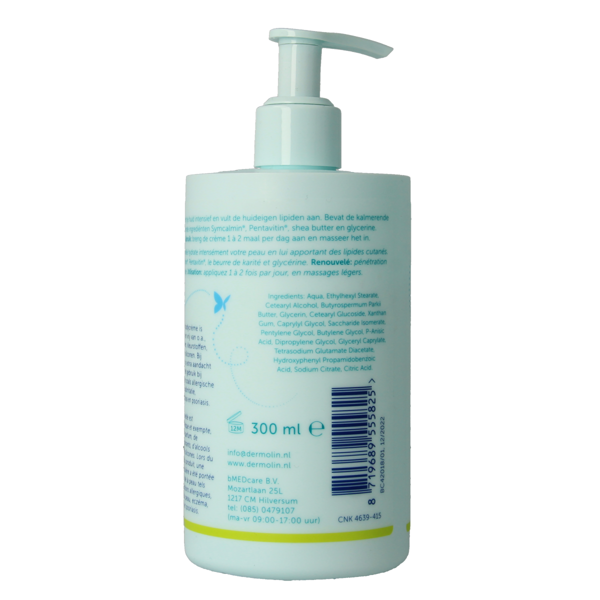 Dermolin Bodycreme 300ml jar with smooth, creamy texture, designed for body moisturizing and skincare.