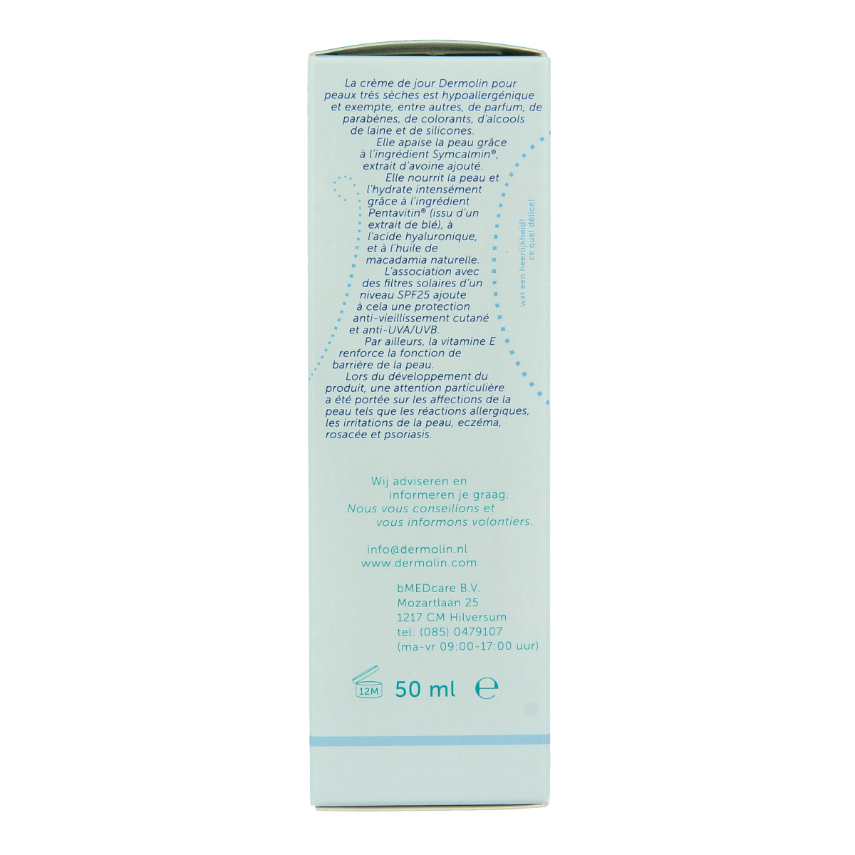 Dermolin Dagcreme voor zeer droge huid, gezichtsverzorging, 50 ml, zachte huid verzorgende crème in een tube