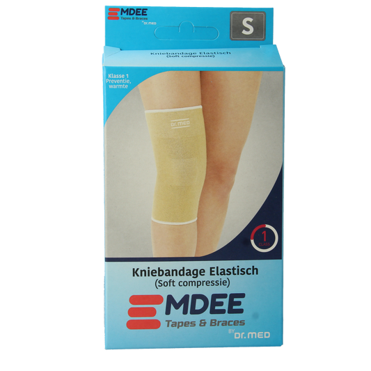 Emdee elastic support knee bandage in size S, skin color, displayed flat on a white background.