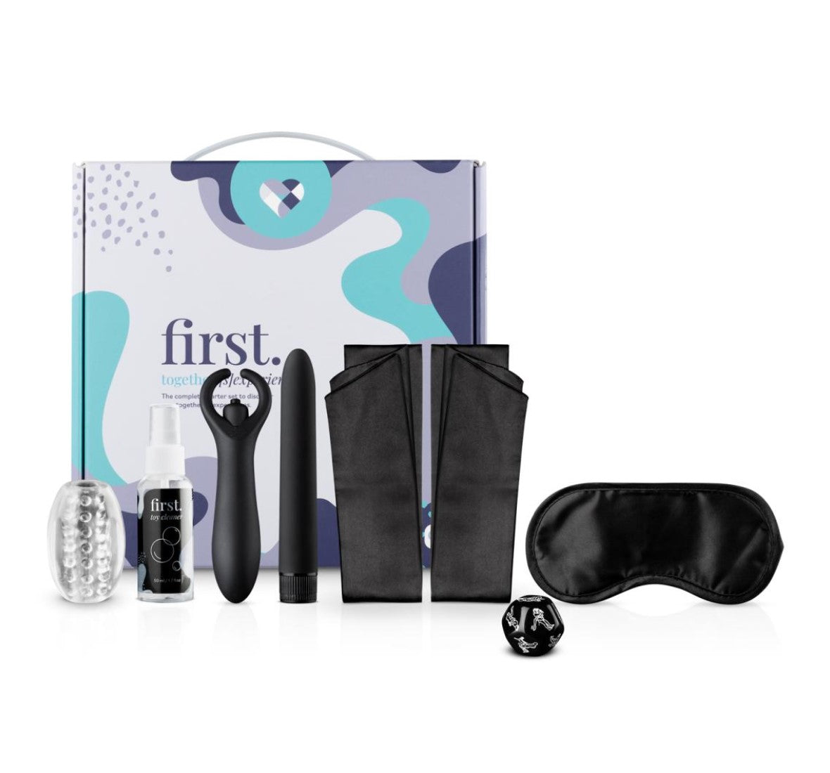 Loveboxxx First Together Experience Starter Set for erotiek, featuring a collection of intimate products in a sleek package.