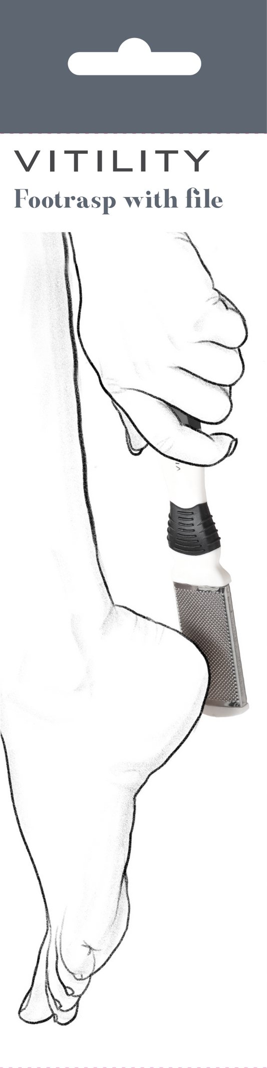 Vitility foot care set with nail file, includes foot rasp for smoothing and shaping, designed for effective foot grooming.
