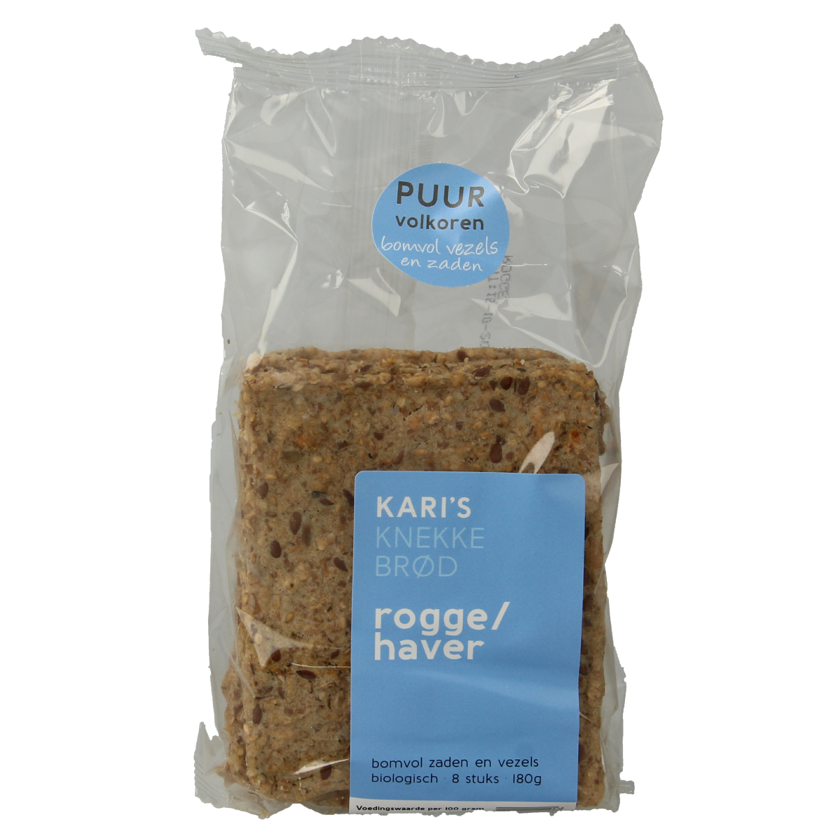 Kari's Crackers Knekkebrod rogge and haver bio, 180g, whole grain crispbread with rye and oats, natural and healthy snack.