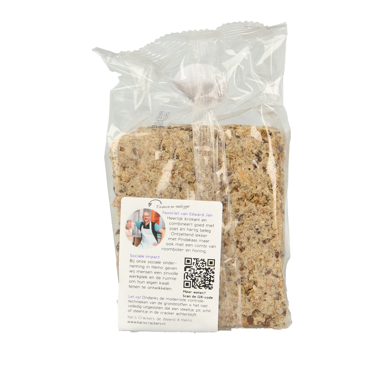 Kari's Crackers knekkebrød with spelt and oats, 200g, showing crispy, whole grain bread slices on a white background.