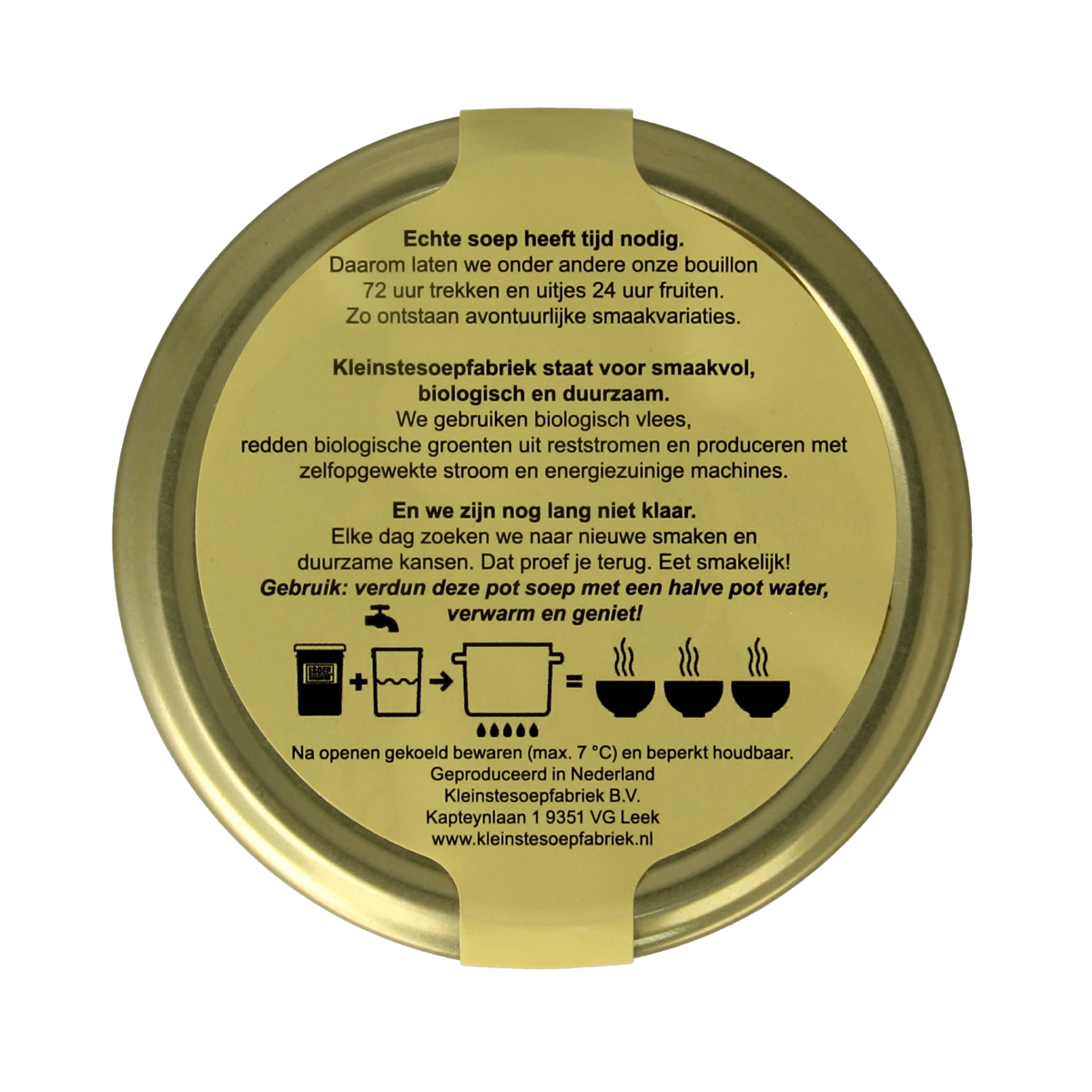 Kleinstesoepfabriek Afrikaanse maaltijdsoep with fonio and miso in a 400ml bowl, showcasing a colorful, hearty soup with fresh ingredients.