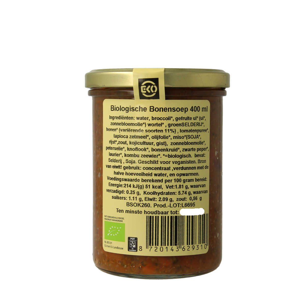 Kleinstesoepfabriek Italiaanse bonensoep bio in 400ml bowl, featuring creamy bean soup with herbs and vegetables.