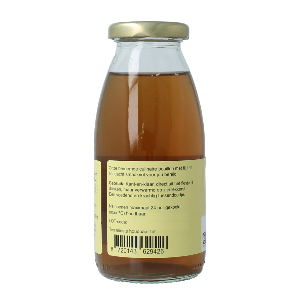 Kleinstesoepfabriek bio rund drinkbouillon in 245ml jar, natural beef broth for soups and cooking.