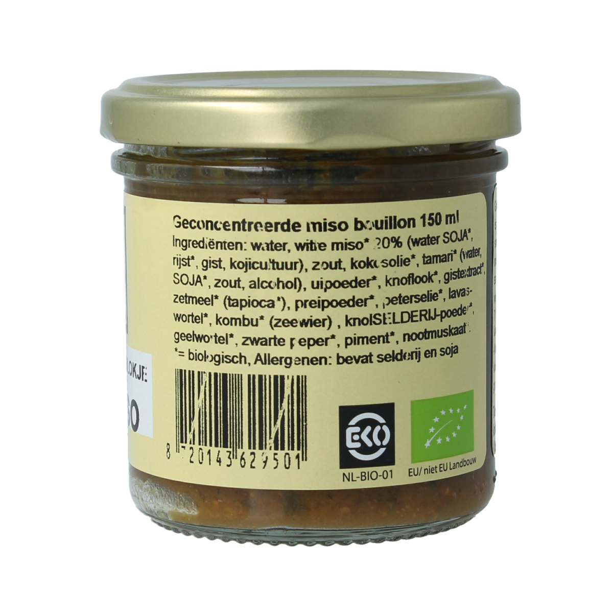 Kleinstesoepfabriek white miso liquid bouillon cube in 150ml bottle, used for soups and broths, natural and flavorful.