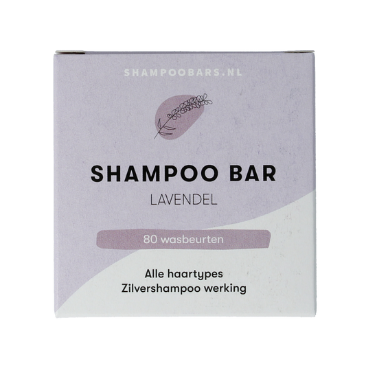 Lavender shampoo bar from Shampoobars, 60g, natural hair care product with floral lavender scent and eco-friendly packaging.