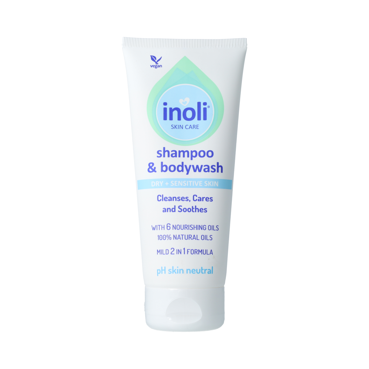 Inoli vegan shampoo and hair care cream in a 200ml bottle, suitable for natural, nourishing hair treatment.