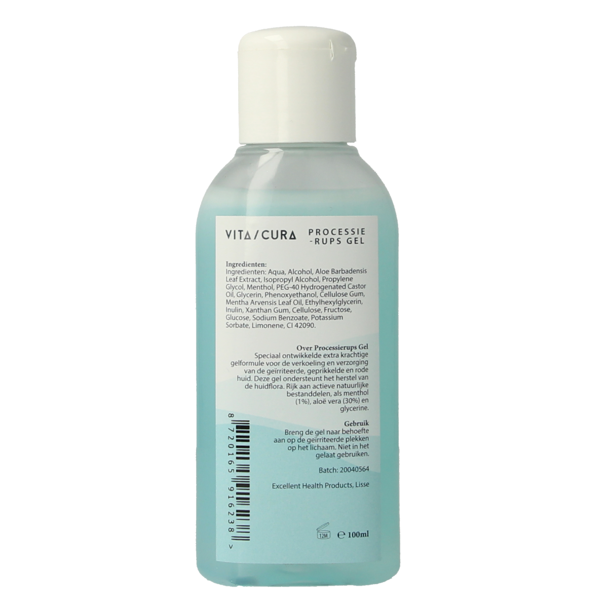 Vitacura Processierups gel 100ml, a body care product with natural ingredients, displayed in a clear container.