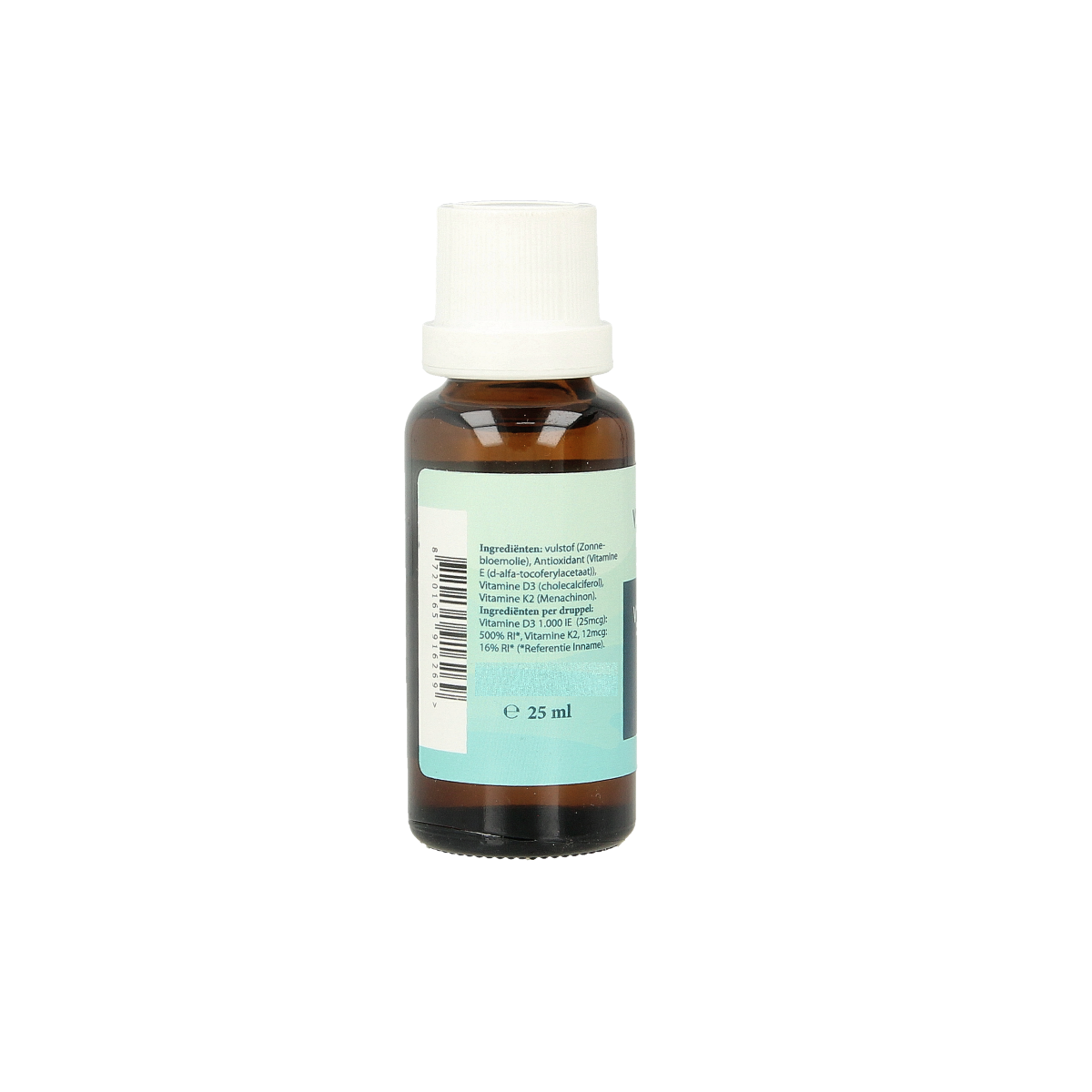 Bottle of Vitacura Vitamin D3 + K2 multi-vitamin in a 25ml container, showcasing the supplement with label details.