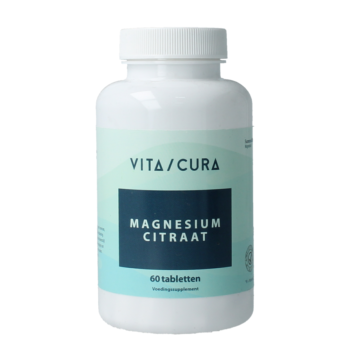 Vitacura Magnesium Citraat 60 tablets, mineral supplement bottle with tablets visible in the image.