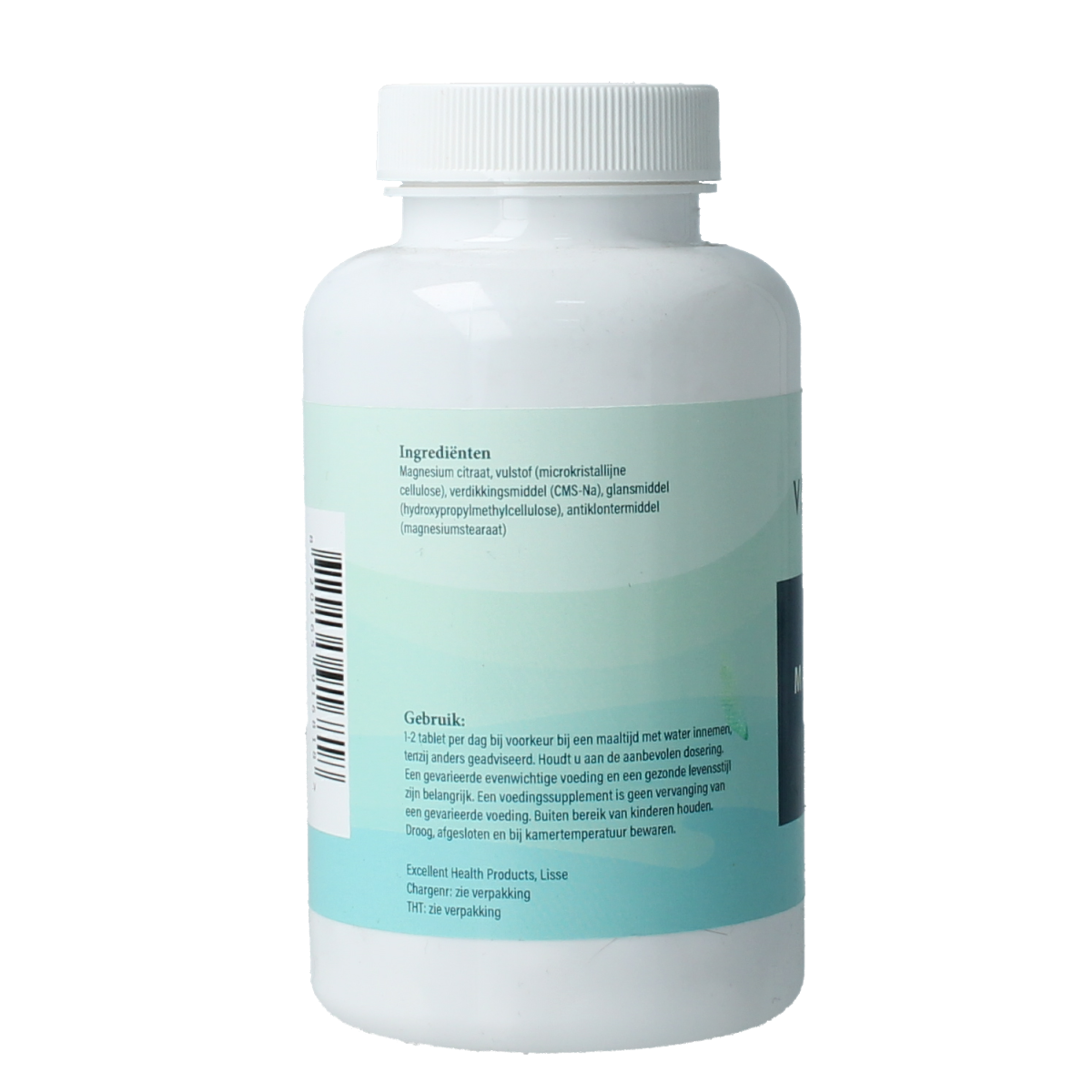 Vitacura Magnesium Citraat mineral supplement tablets, 60 count, showing the bottle and tablets in a natural setting.