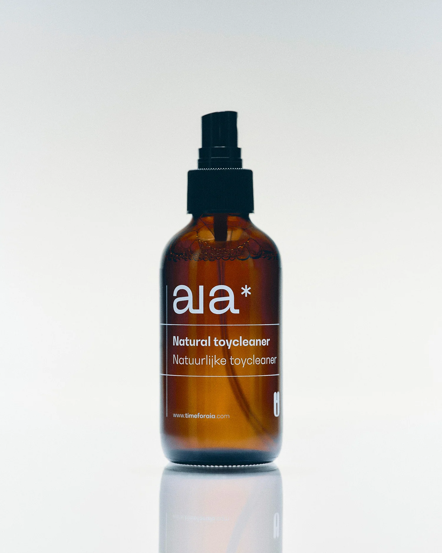 Aia* Toy cleaner natural, 100ml bottle, gentle cleaning solution for children's toys, in a clear plastic container with label.