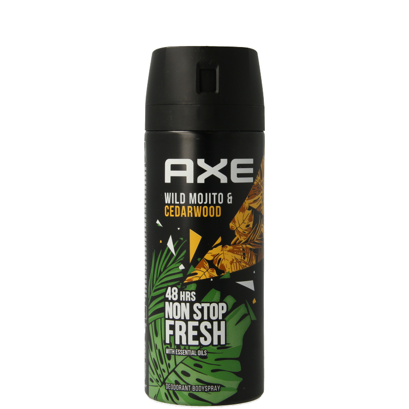 AXE Wild Mojito & Cedarwood deodorant bodyspray, 150ml, featuring a sleek bottle with green and brown accents and fresh scent branding.