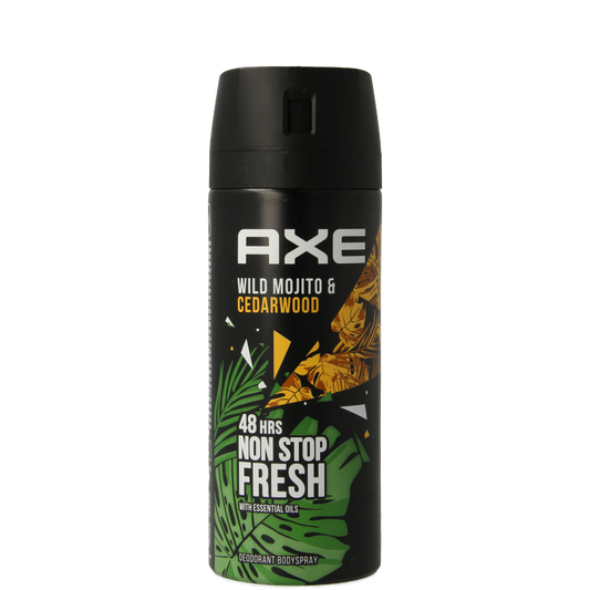 AXE Wild Mojito & Cedarwood deodorant bodyspray, 150ml, featuring a sleek bottle with green and brown accents and fresh scent branding.