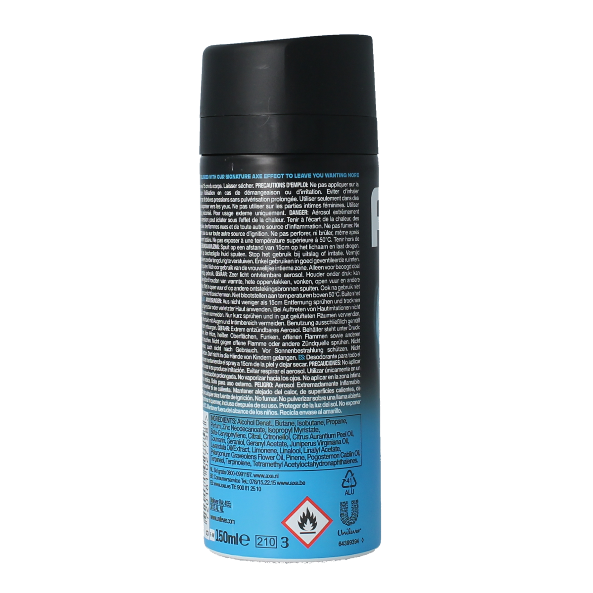 AXE Ice Chill deodorant bodyspray in 150ml spray bottle with blue and white design and AXE branding visible.