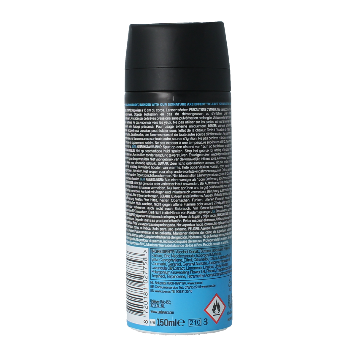 AXE Ice Chill deodorant bodyspray in 150ml spray bottle with blue and silver design, featuring the AXE logo and product label.