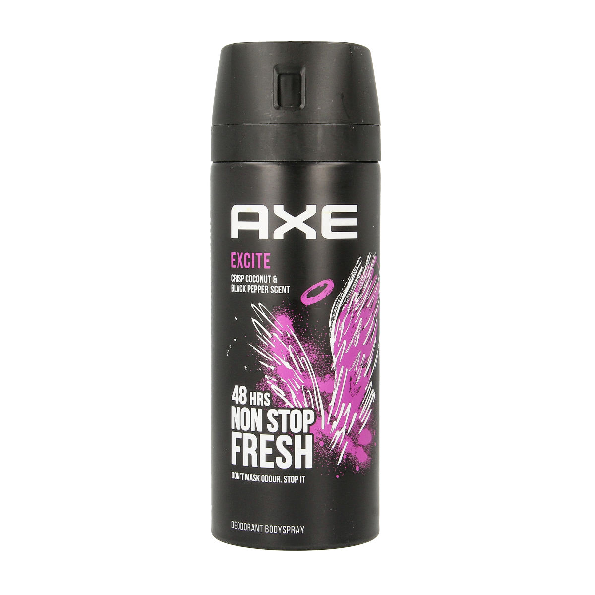 AXE Deodorant Bodyspray Excite in 150ml spray bottle, featuring sleek design and brand logo, ready for freshening up.