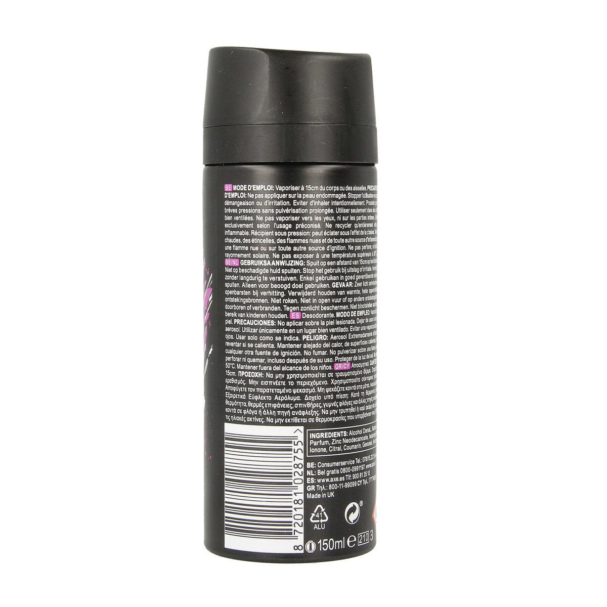 AXE Deodorant Bodyspray Excite 150ml spray bottle with blue and silver packaging, designed to keep you fresh and fragrant.
