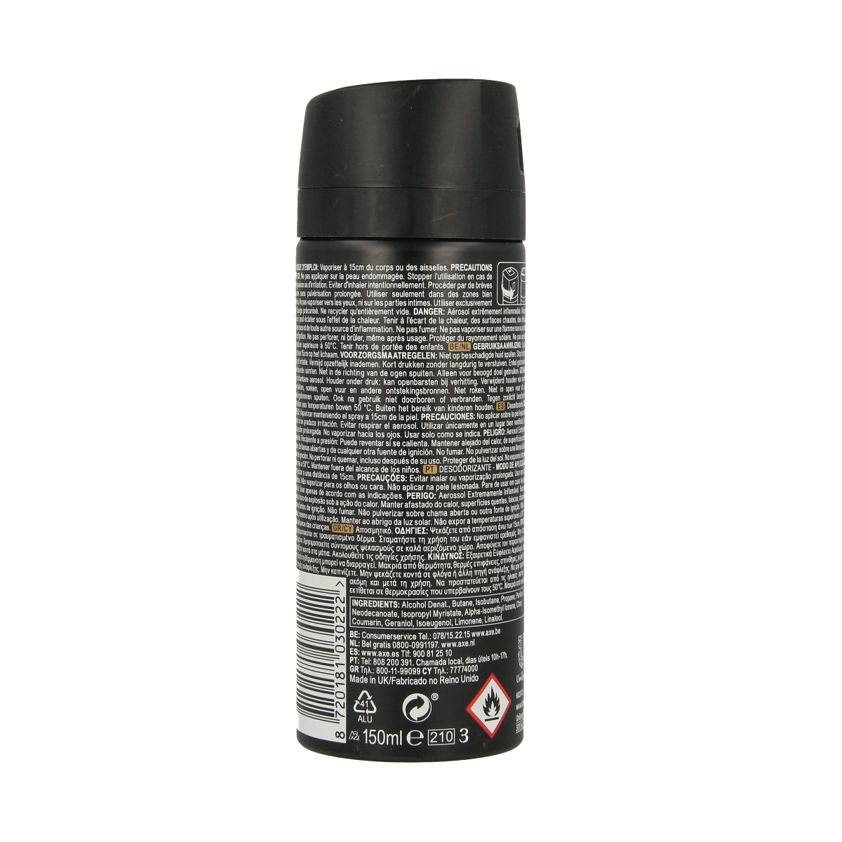 AXE Gold Temptation deodorant bodyspray in a 150ml can with gold and black packaging, featuring the AXE logo.