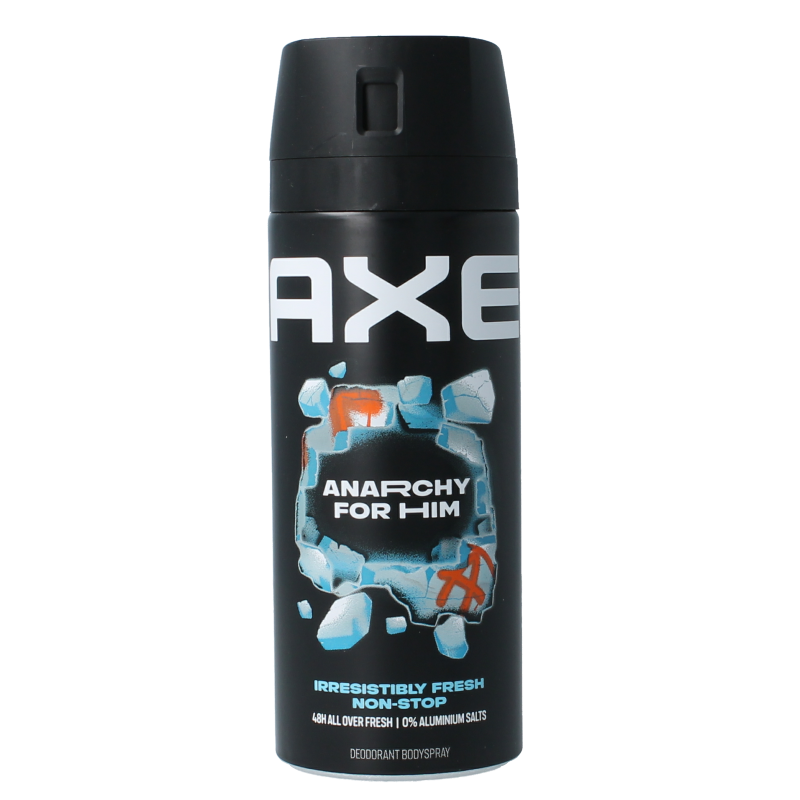 AXE Deodorant Bodyspray Anarchy 150ml spray can with black and red design, featuring the AXE logo and product label.