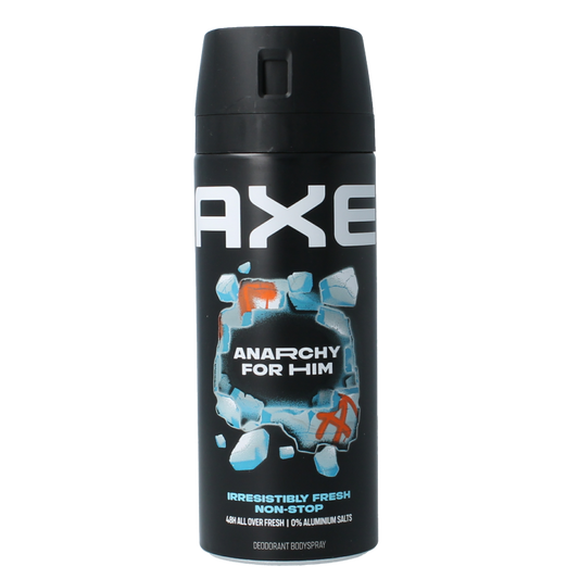 AXE Deodorant Bodyspray Anarchy 150ml spray can with black and red design, featuring the AXE logo and product label.