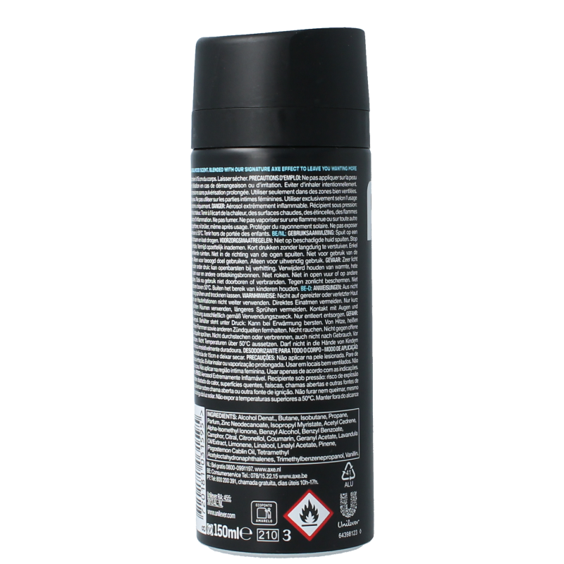 AXE Deodorant Bodyspray Anarchy 150ml spray bottle with black and silver design, showcasing the product front view.